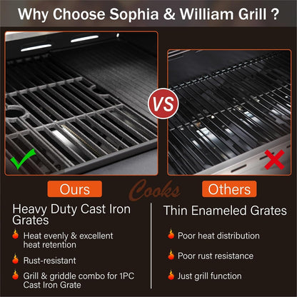 Burner Gas grill with side burner and enameled cast iron grille 42,000BTU outdoor cooking stainless steel propane grill Garden grill, silver