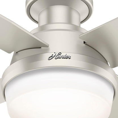 Hunter Fan Company Dempsey Low Profile Indoor / Outdoor Ceiling Fan with LED Light and Remote Control, 44", Matte Nickel